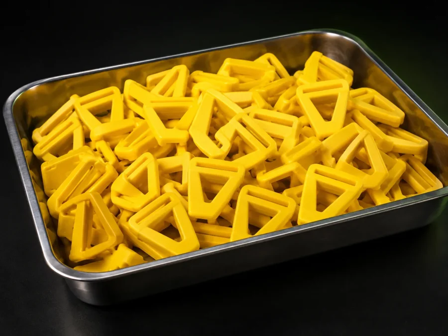 A tray of signal-yellow V-Clips