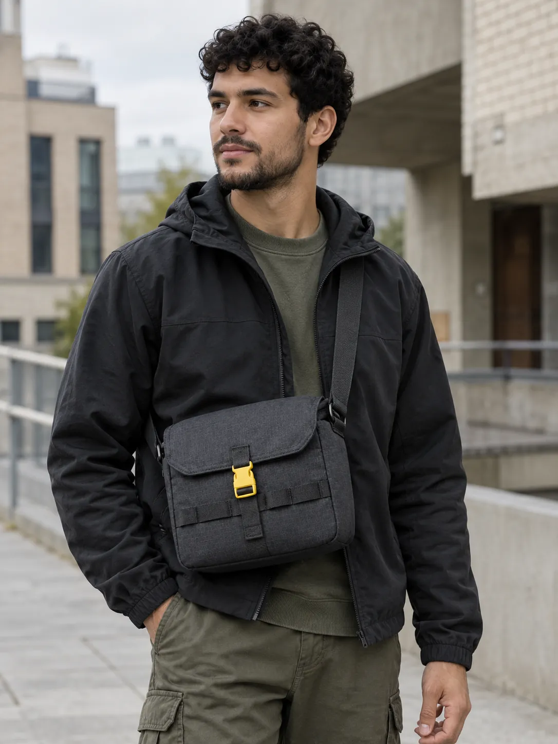 Box Rail Crossbody in use