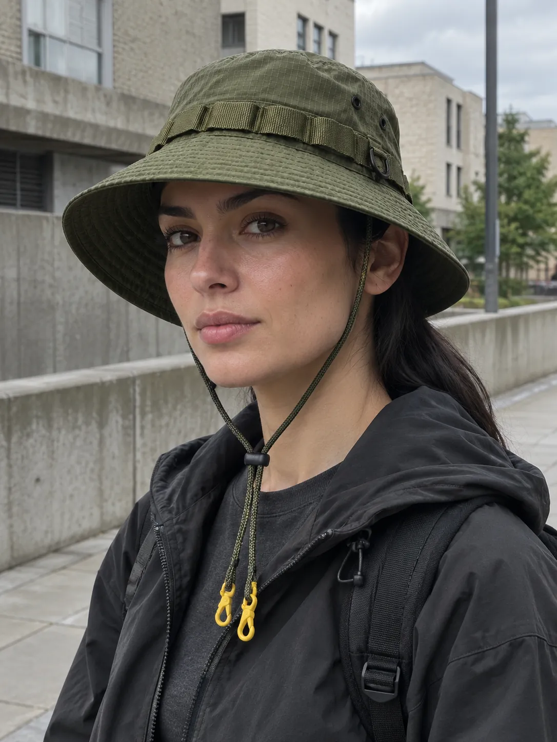 Flat-Braid Chin Cord in use
