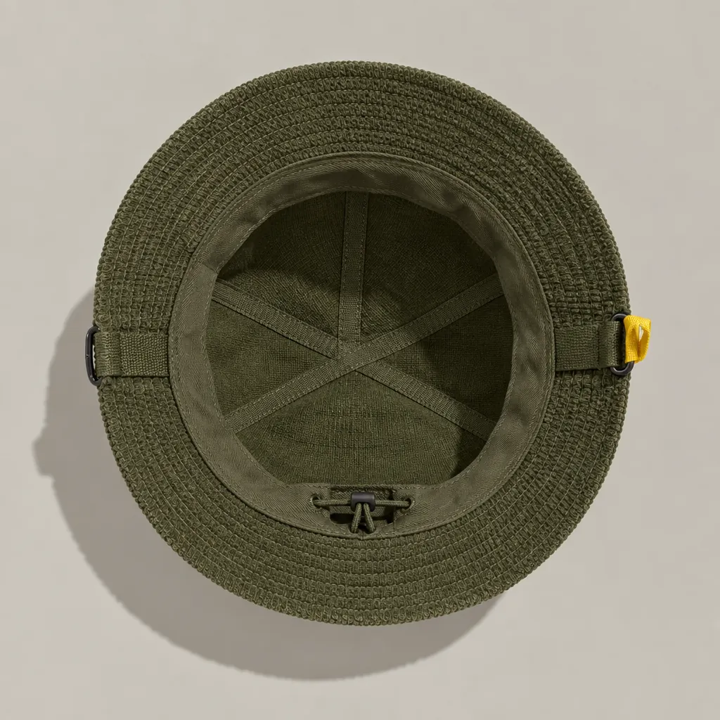 Cord Rail Bucket, inside view with sweatband and size adjuster