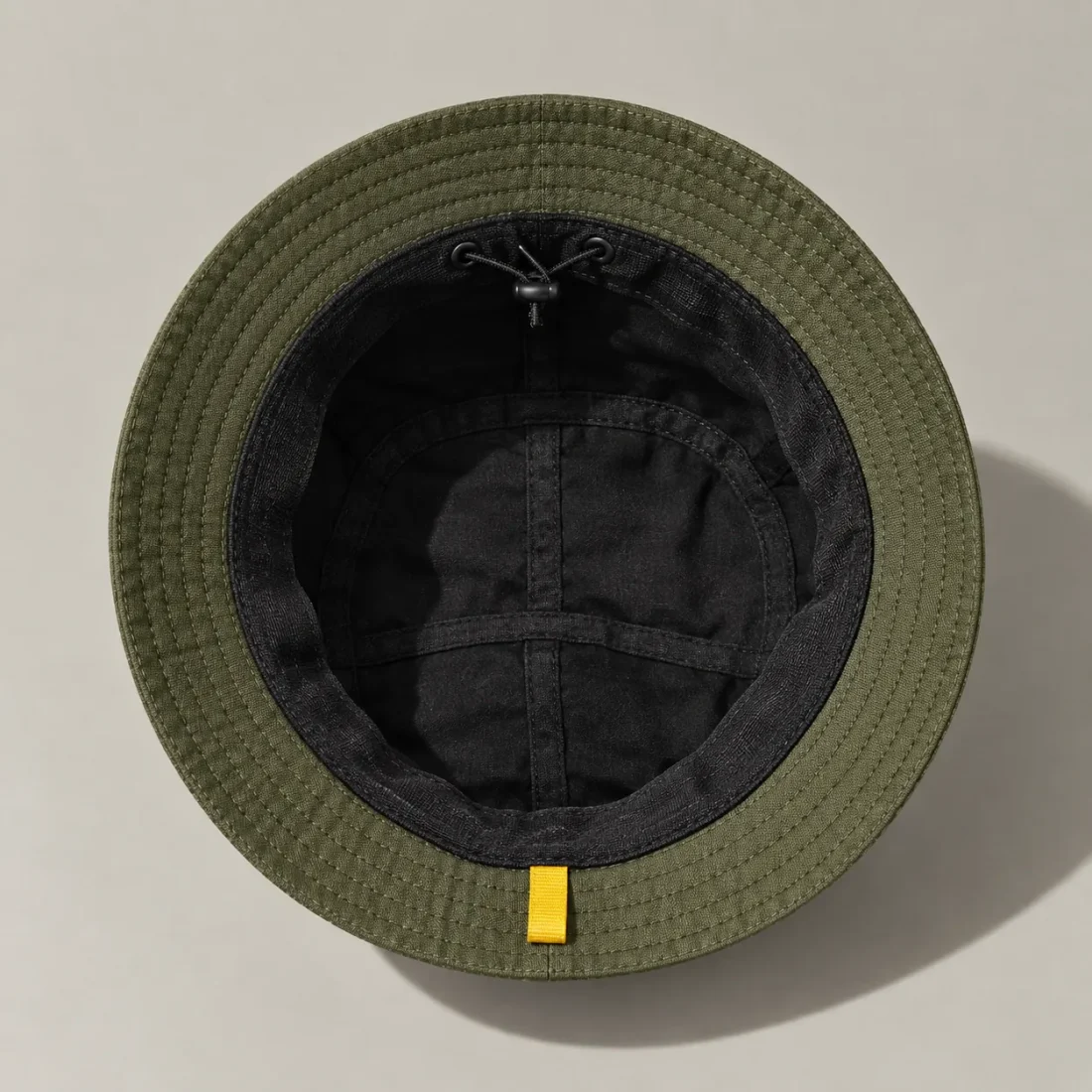 Deep-Crown Bucket, inside view with sweatband and size adjuster