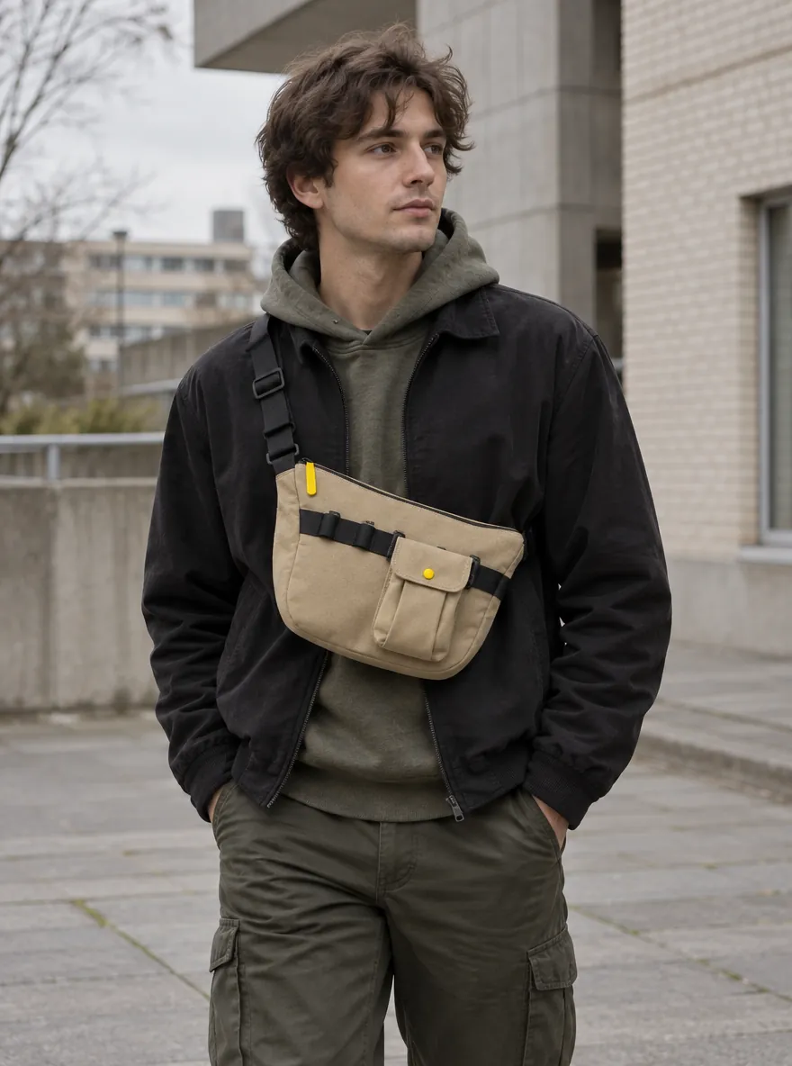 Flap Pocket clipped to a bag rail (bag sold separately)