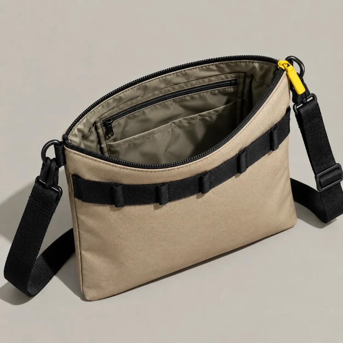 Flat Rail Crossbody, opened to show the inside