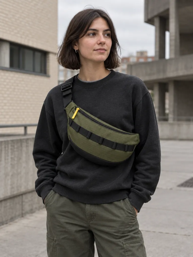 Hip Rail Crossbody in use