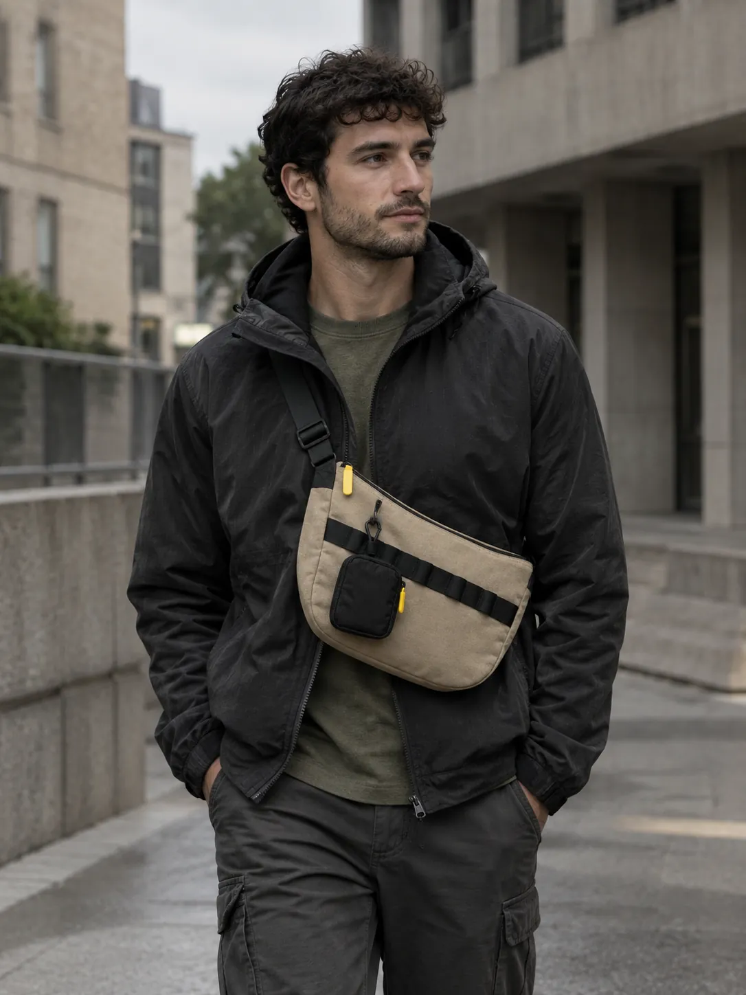 Key Pocket clipped to a bag rail (bag sold separately)