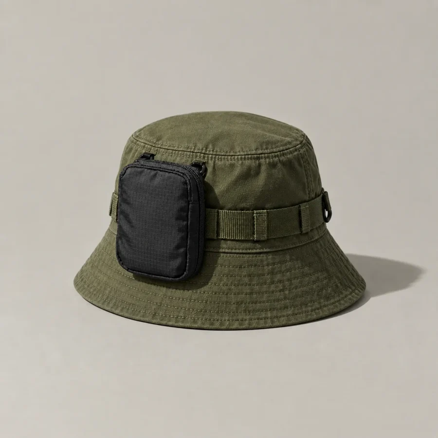 Key Pocket clipped to a hat rail (hat sold separately)