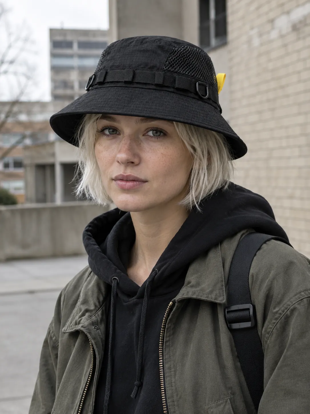 Mesh-Side Bucket being worn