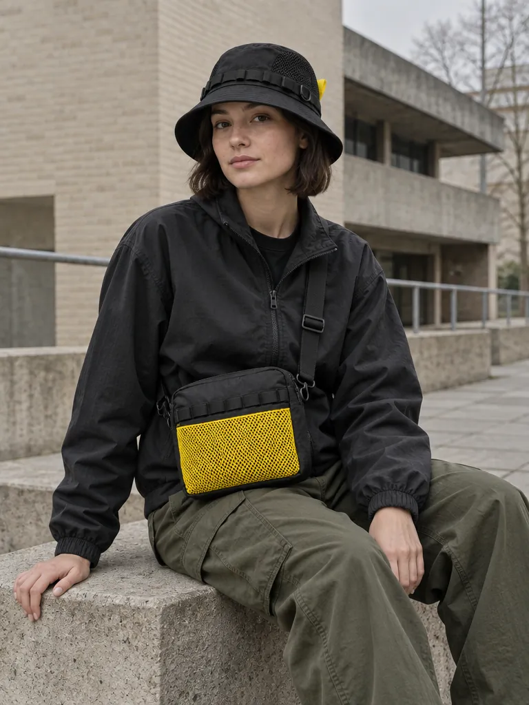Bøllehat med mesh-sider båret med Crossbodytaske med mesh-front