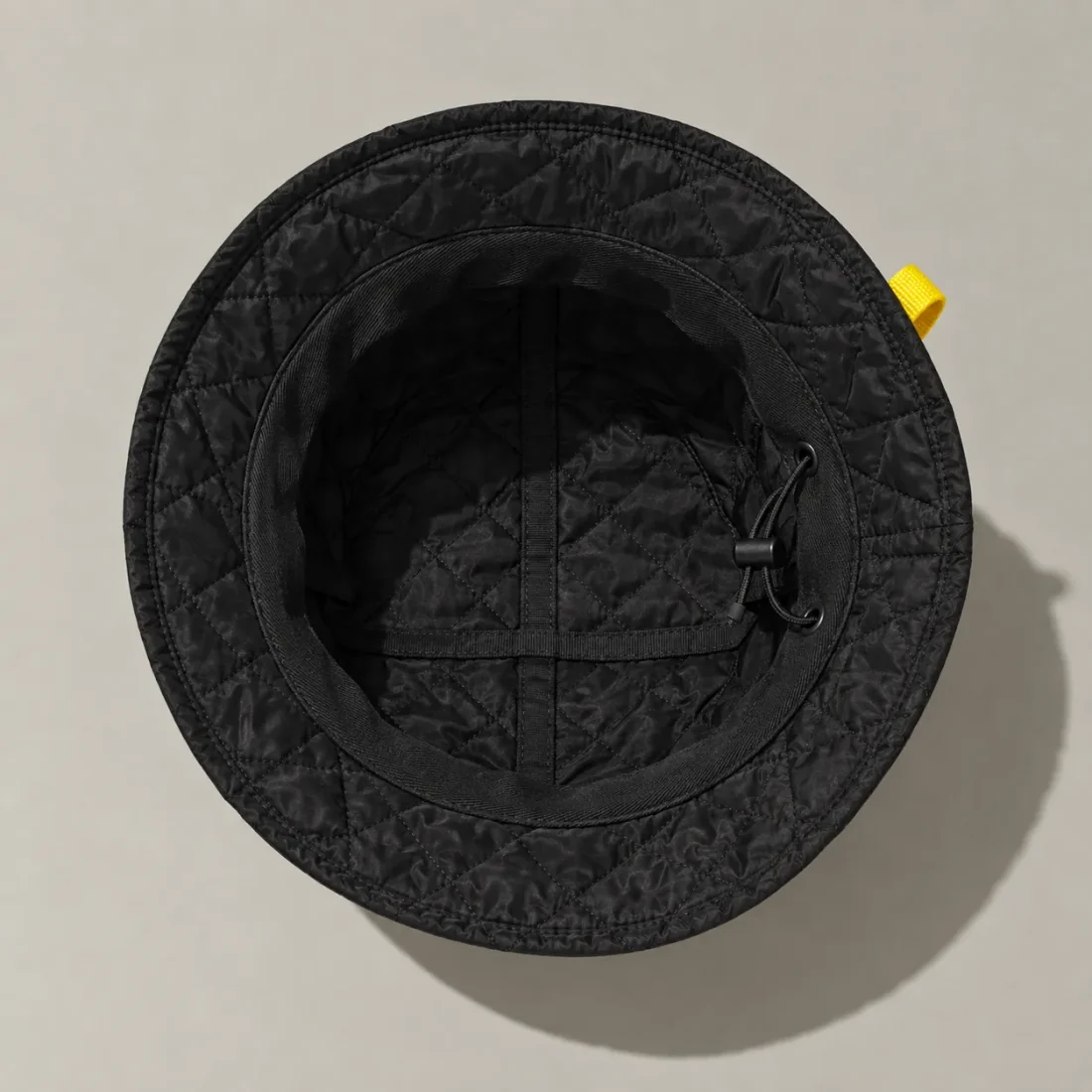 Quilted Rail Bucket, inside view with sweatband and size adjuster