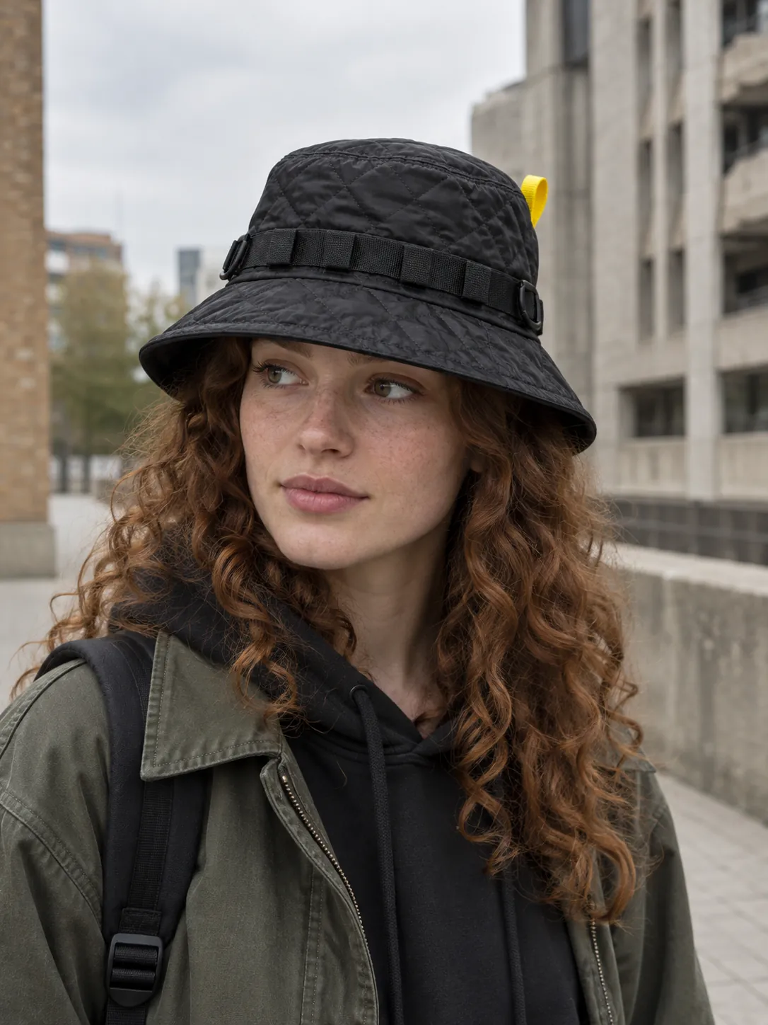 Quilted Rail Bucket being worn