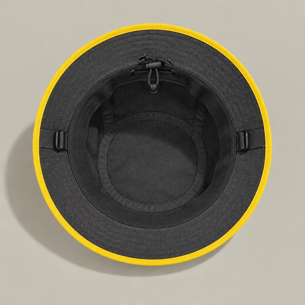 Tape-Trim Bucket, inside view with sweatband and size adjuster