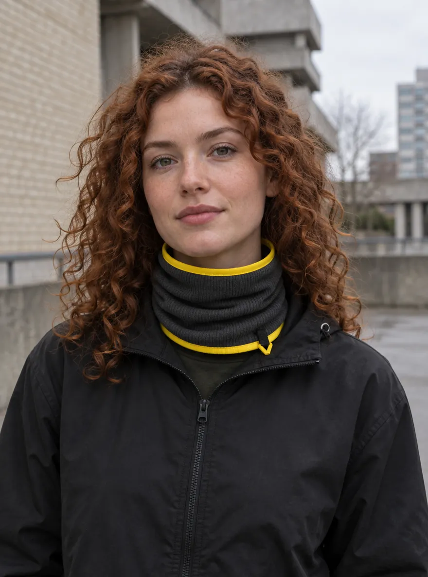Tape-Trim Gaiter worn around the neck