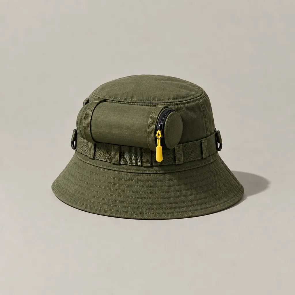 Tube Pocket clipped to a hat rail (hat sold separately)