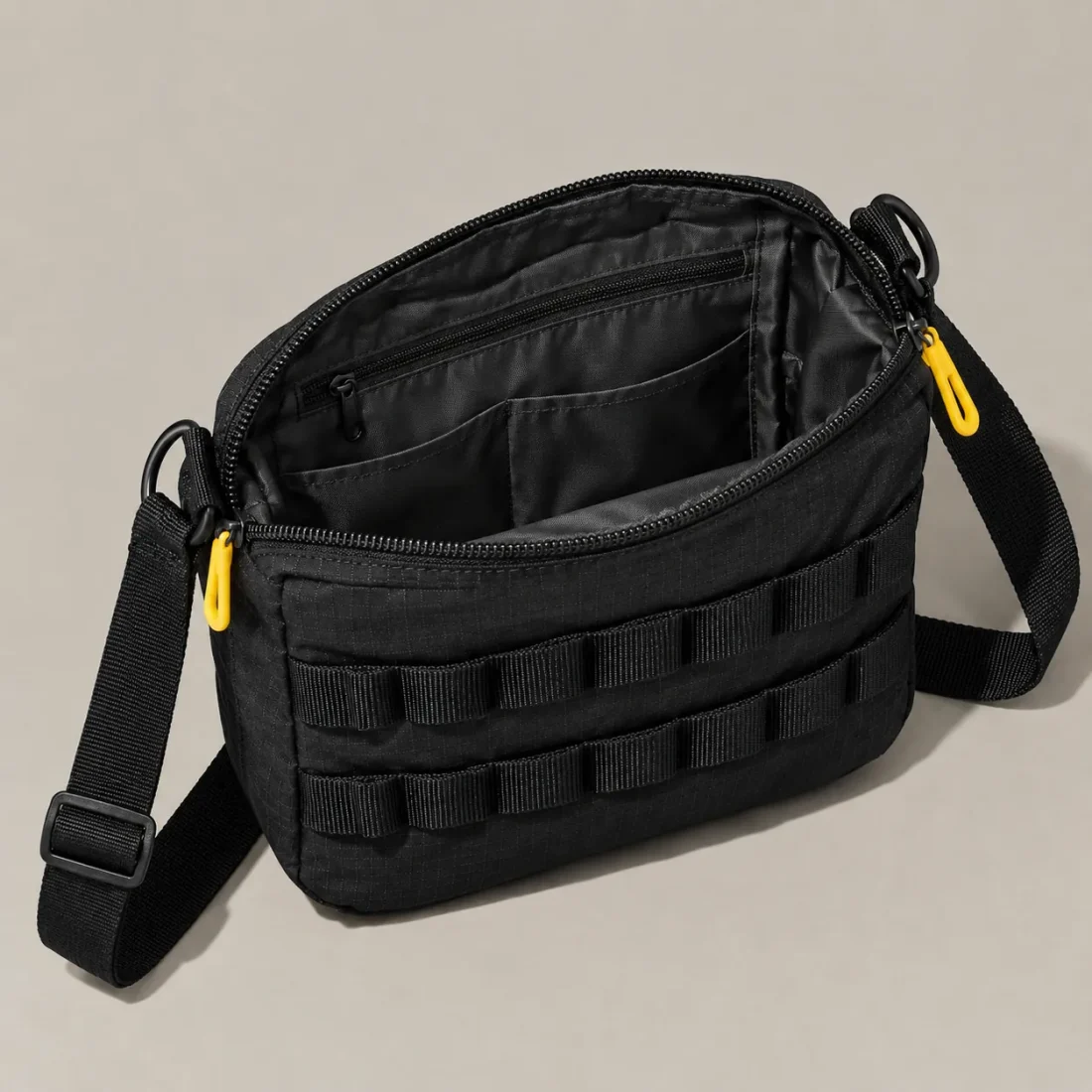 Twin-Rail Crossbody, opened to show the inside