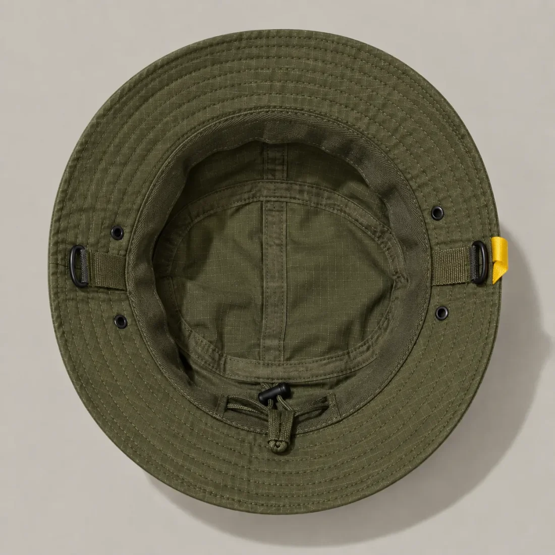 Wide-Brim Field Bucket, inside view with sweatband and size adjuster